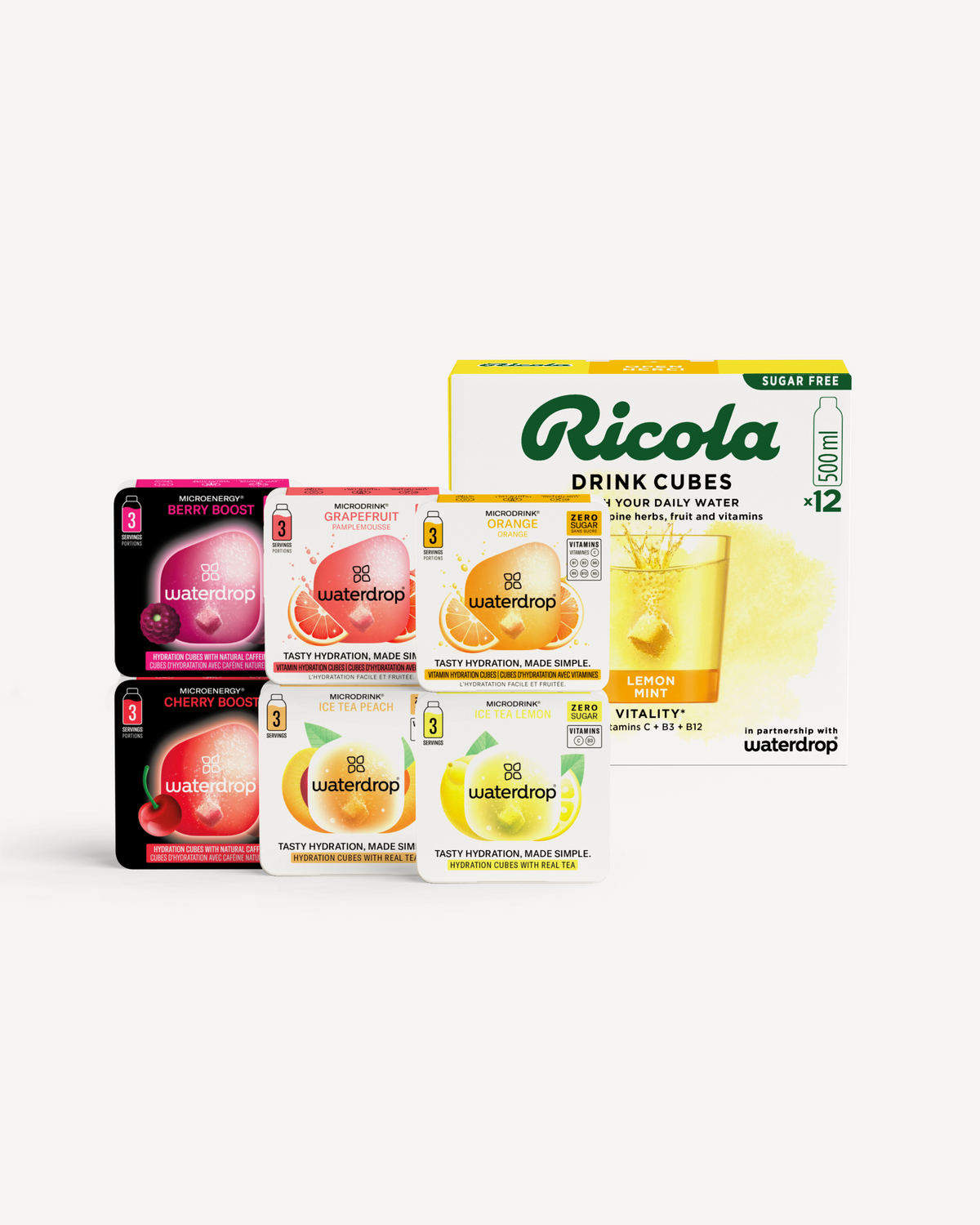 waterdrop® x Ricola Taster Set with hydration cubes.