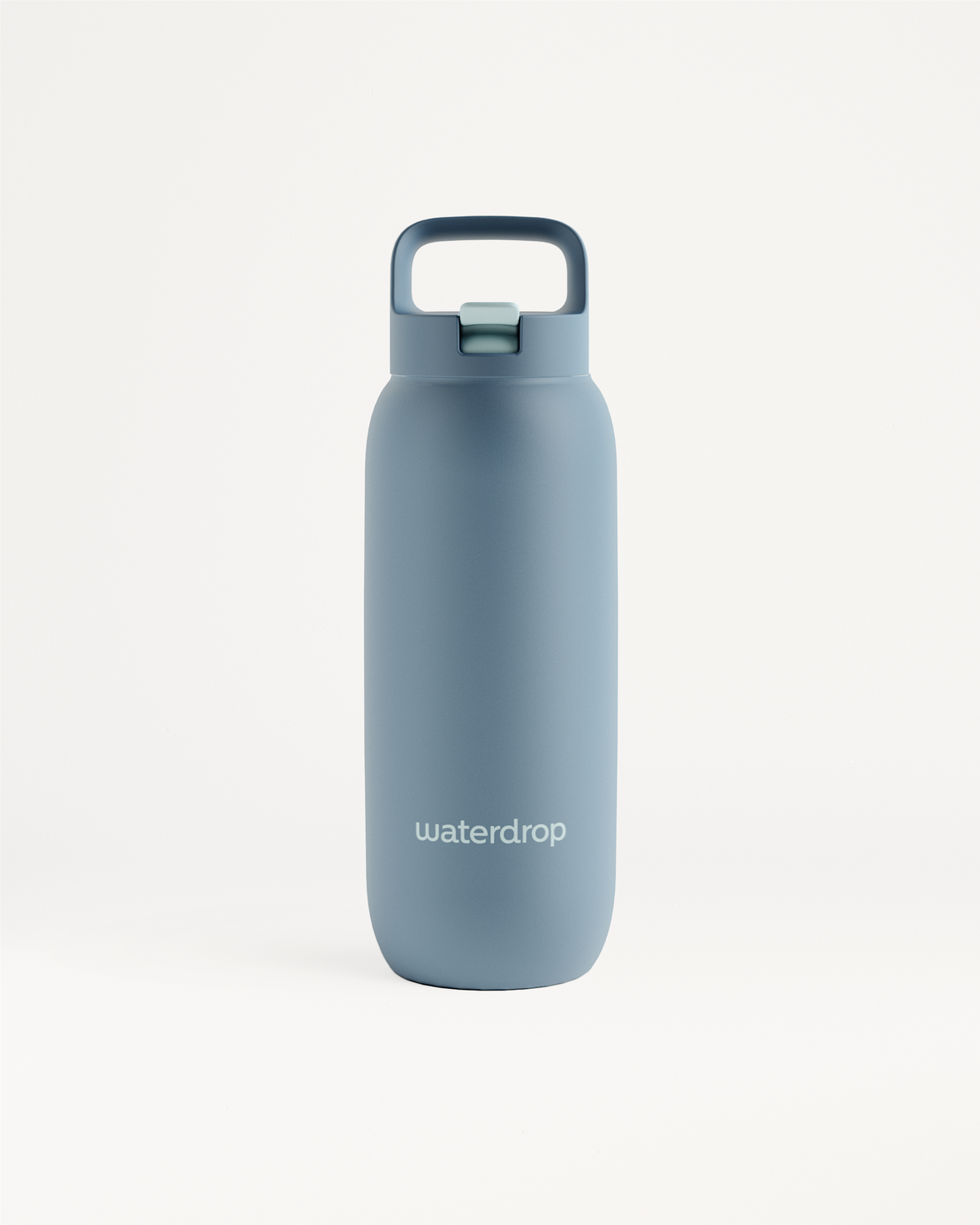 All-Purpose Thermo Straw Lid bottle, powder-coated steel, wide handle.