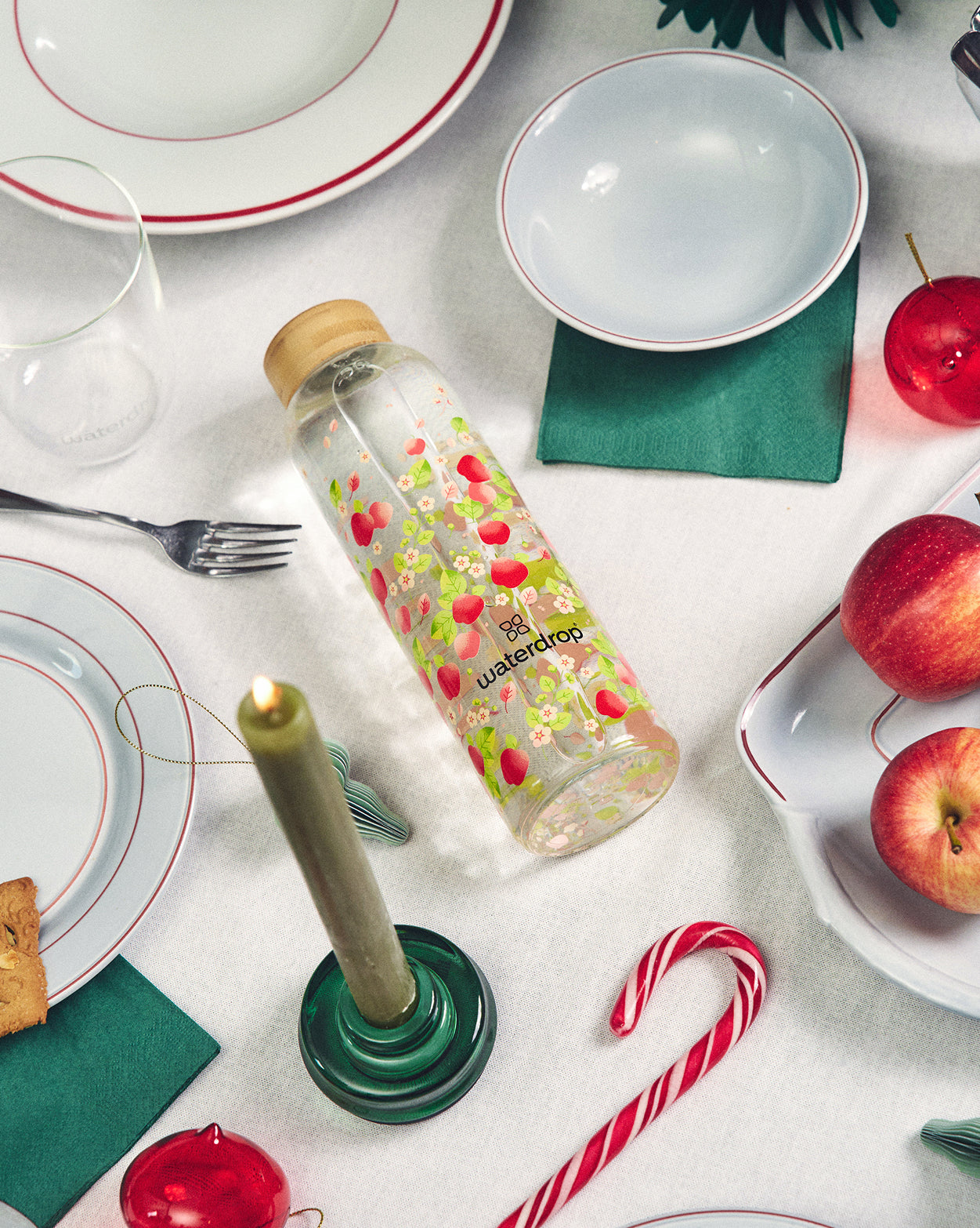 Apple Glass Gift Set with festive tabletop arrangement.