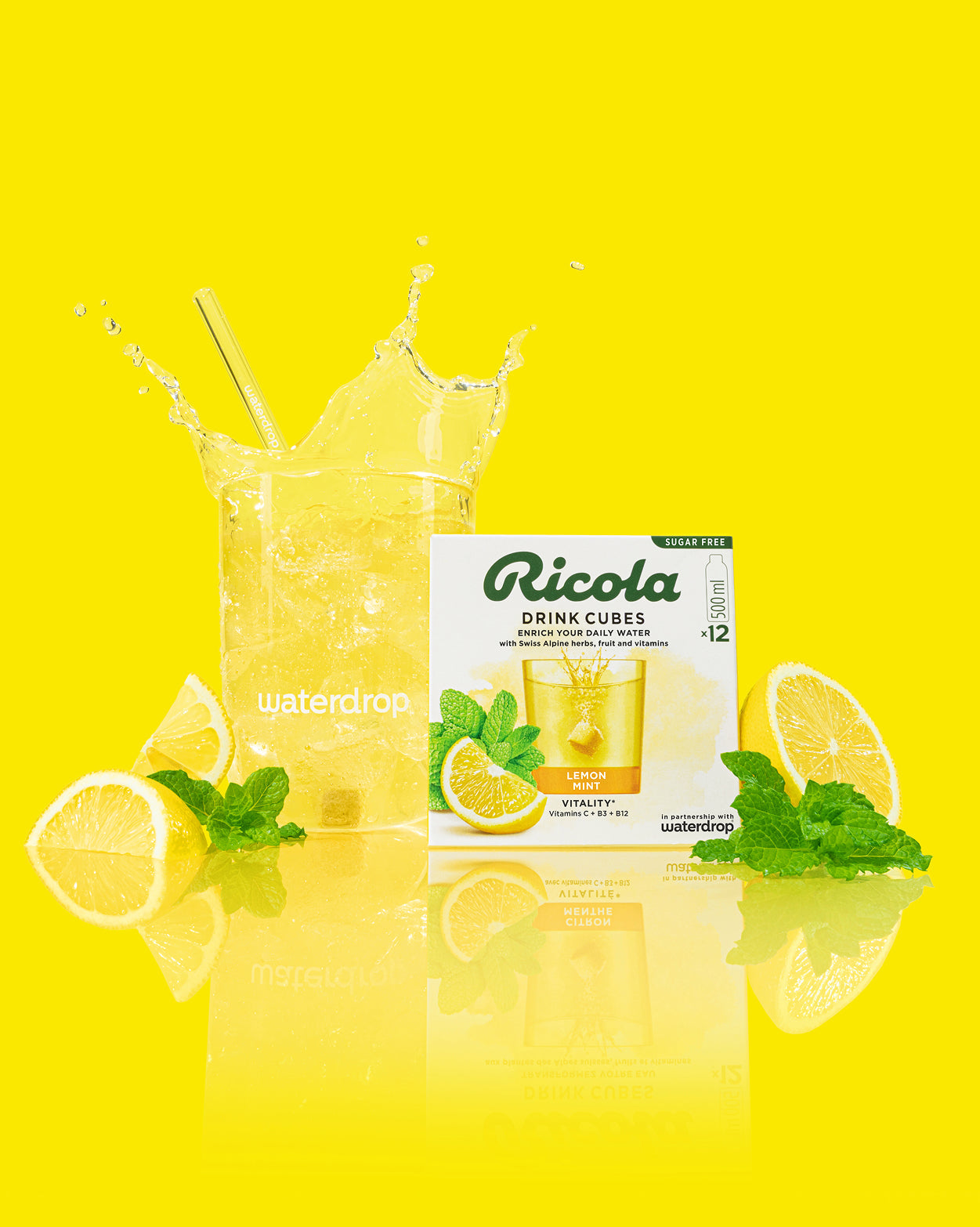 Ricola Discovery Set with lemon-infused water and mint.
