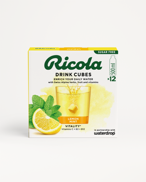Ricola Lemon Mint Drink Cubes box front.