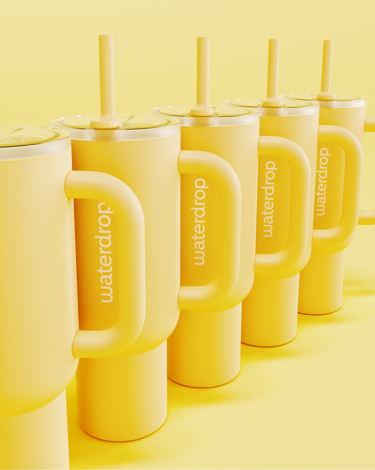 Butter Yellow Explorer Thermo Tumbler with handle, lid, and straw.