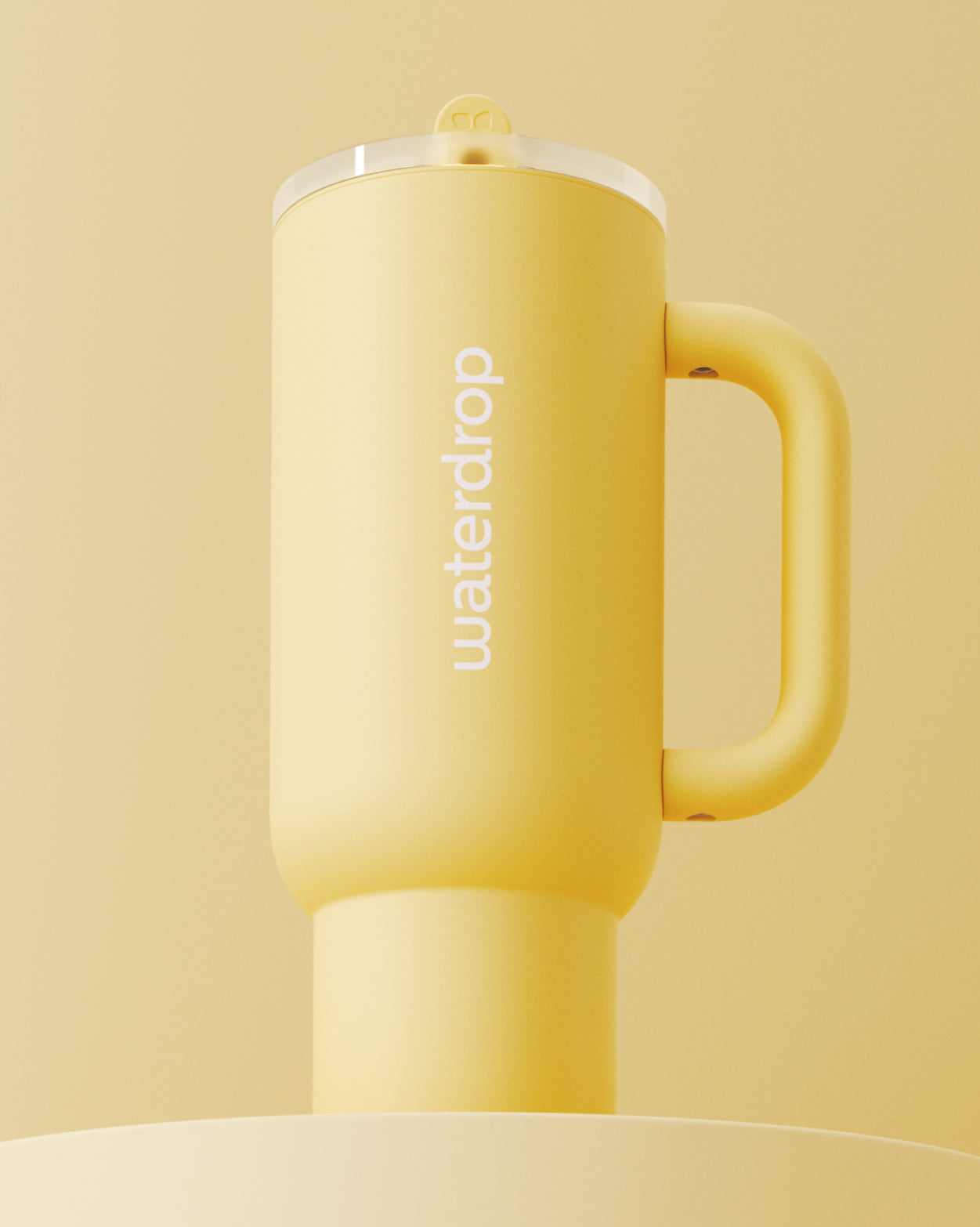 Butter Yellow Explorer Thermo Tumbler with flip-open straw.