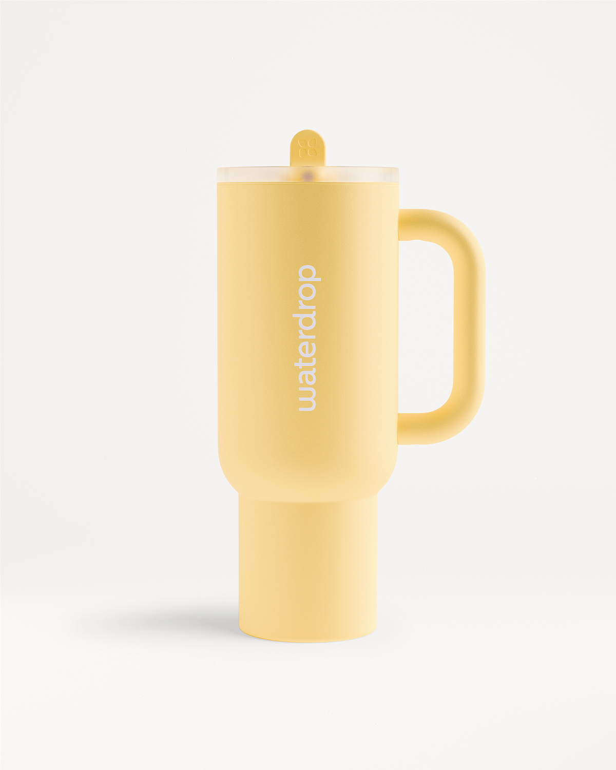Butter Yellow Explorer Thermo Tumbler with handle and flip-open straw.