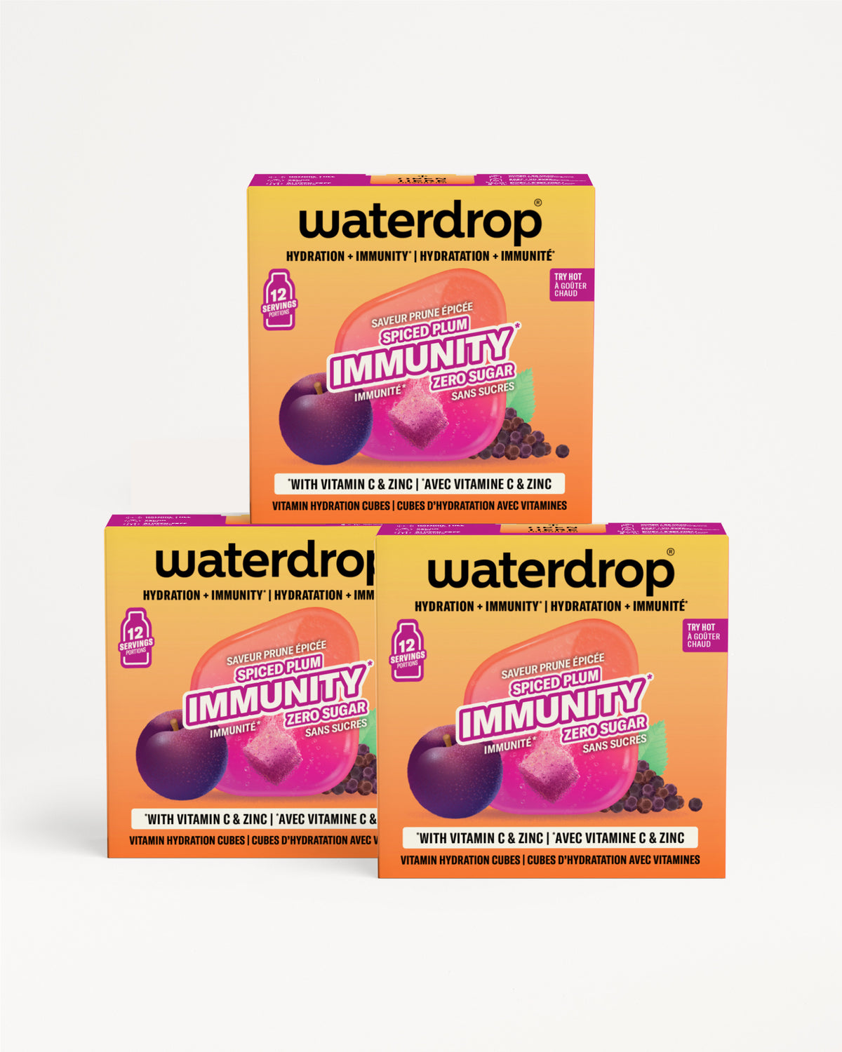 Tri Waterdrop kutije složene u trokutasti raspored.